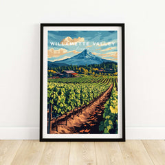 Willamette Valley Travel Print showcasing lush vineyards and breathtaking scenery of Oregon's wine region.