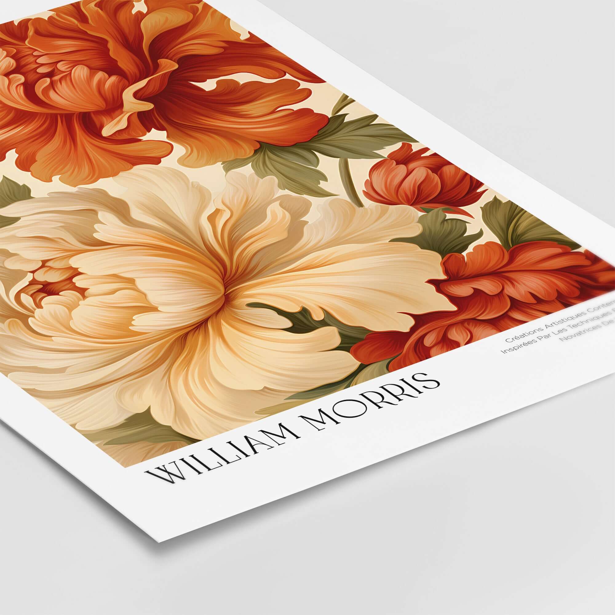 William Morris Art Prints - Peony Blooms Art Print - Orange Cream Floral Poster featuring large orange and cream peonies.