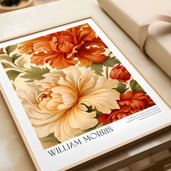 William Morris Art Prints - Peony Blooms Art Print - Orange Cream Floral Poster featuring vibrant botanical designs.