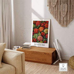 William Morris Prints - Abundant Floral Bloom Art Print - Colourful Botanical Poster displayed in a stylish interior setting.