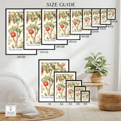 William Morris Prints - Apple Tree Fruit Botanical Art Print - Orchard Blossom Poster size guide on a stylish home decor setting.