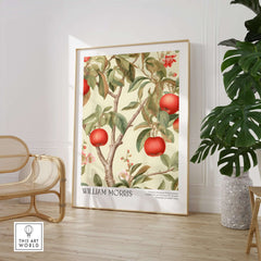 William Morris Prints - Apple Tree Fruit Botanical Art Print - Orchard Blossom Poster featuring red apples and blossoms.