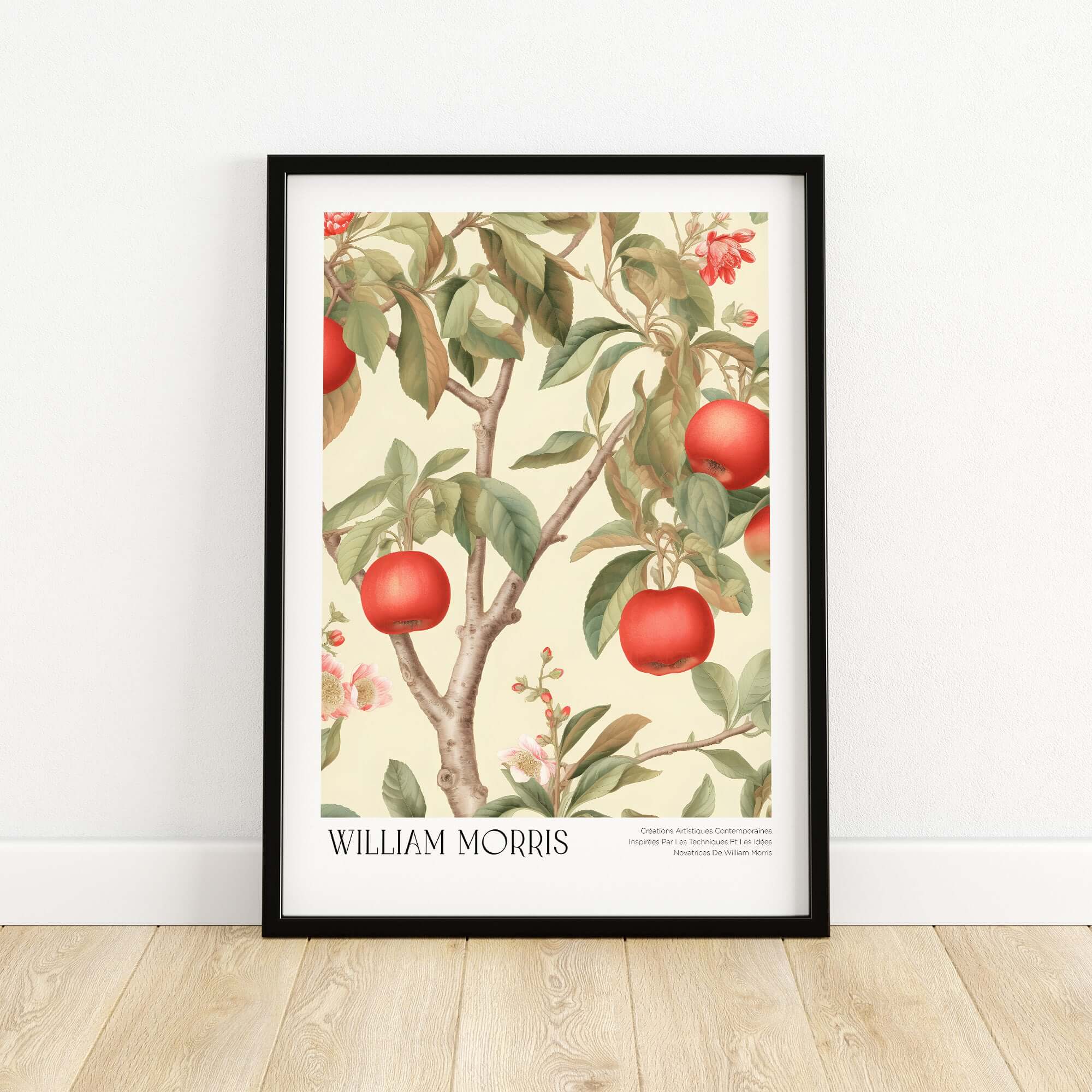 William Morris Prints - Apple Tree Fruit Botanical Art Print - Orchard Blossom Poster featuring red apples on a tree.