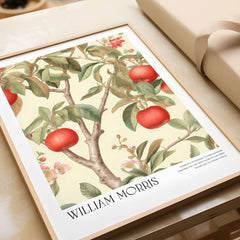 William Morris Prints - Apple Tree Fruit Botanical Art Print - Orchard Blossom Poster featuring vibrant apples and blossoms.