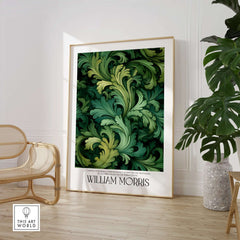 William Morris Prints - Green Acanthus Swirl Pattern Art Print - Botanical Foliage Poster in elegant home setting