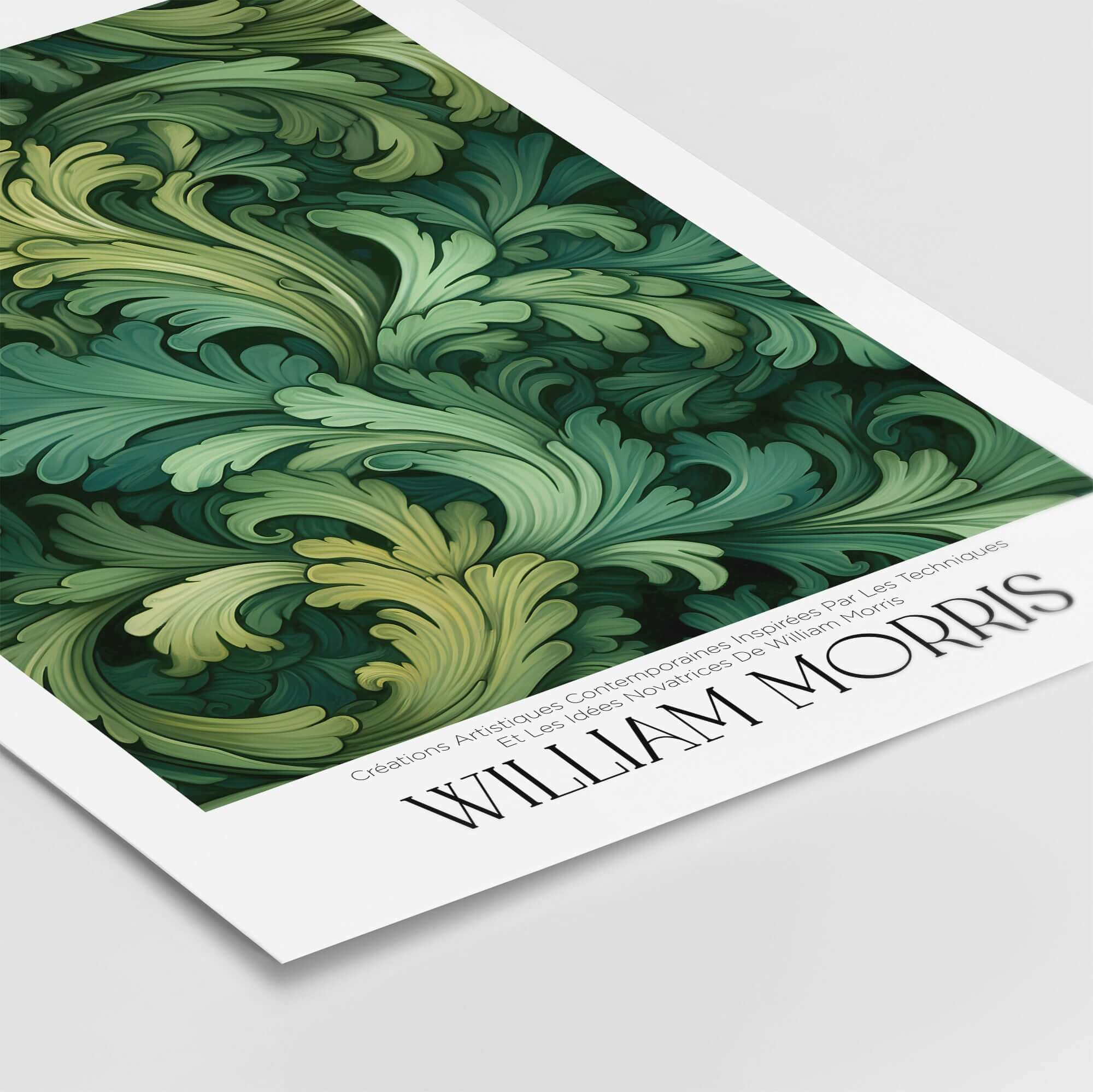 William Morris Prints - Green Acanthus Swirl Pattern Art Print - Botanical Foliage Poster with intricate green leaf design.