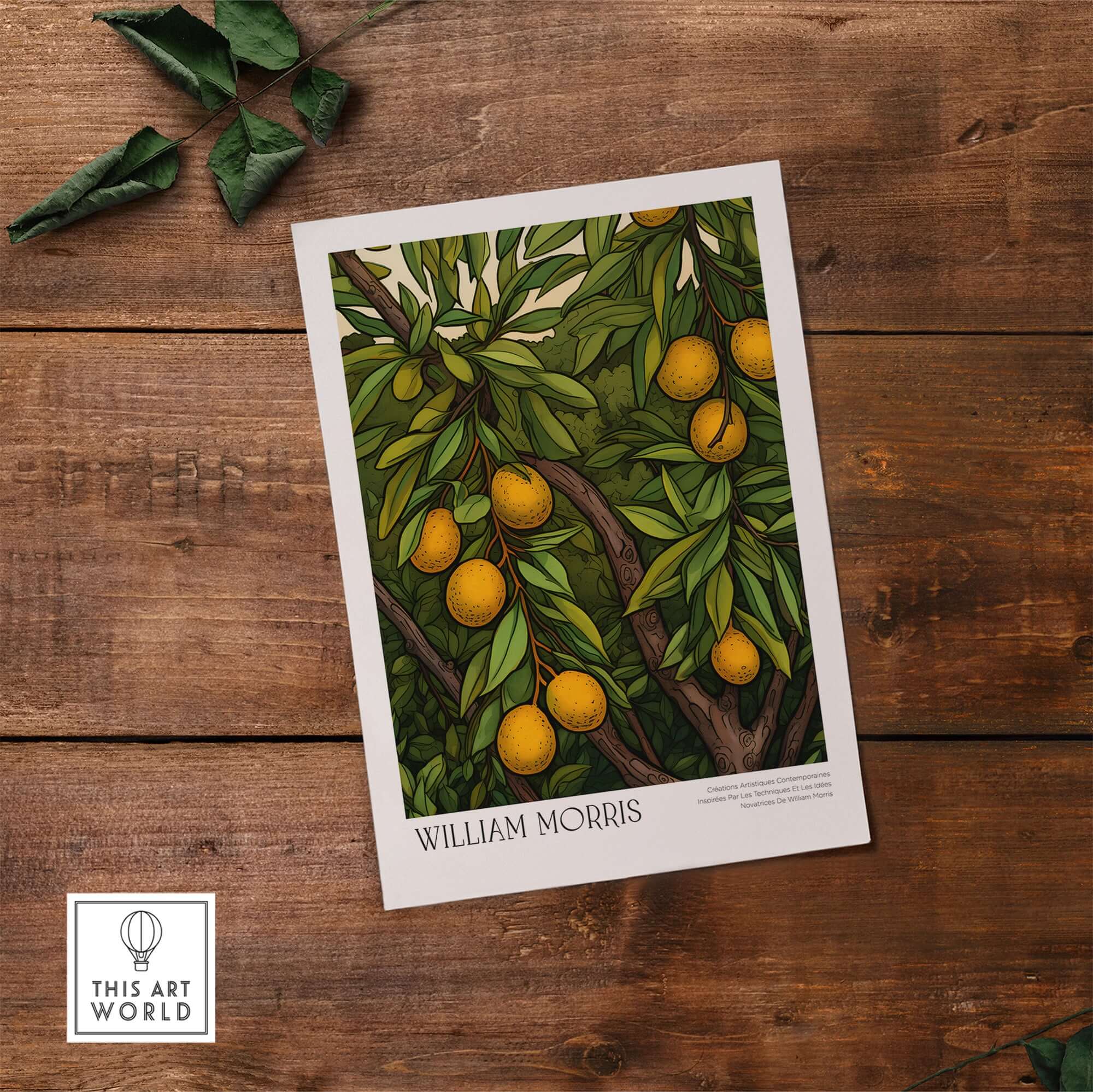 William Morris Prints - Illustrated Orange Tree Art Print - Botanical Fruit Poster featuring vibrant orange fruits and green foliage.
