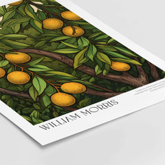 William Morris Prints - Illustrated Orange Tree Art Print - Botanical Fruit Poster featuring orange fruits and green leaves.