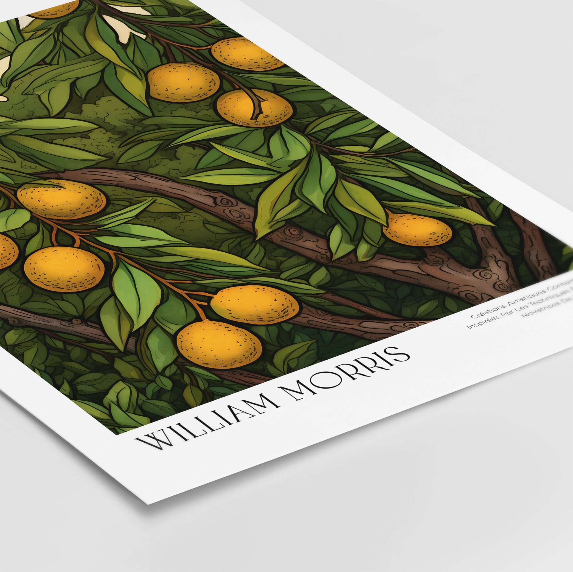William Morris Prints - Illustrated Orange Tree Art Print - Botanical Fruit Poster featuring orange fruits and green leaves.