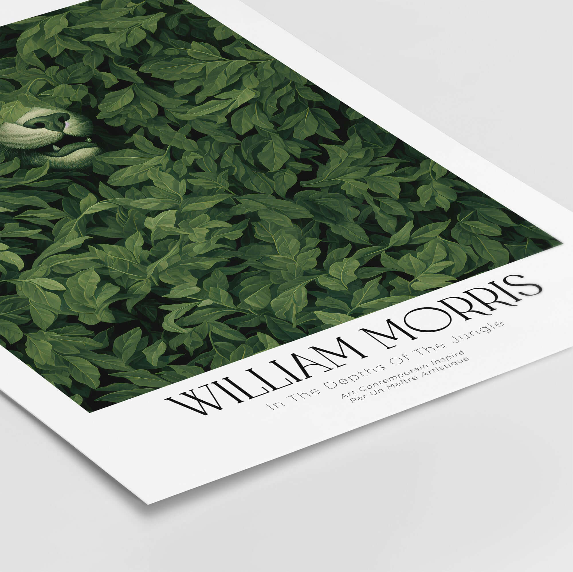 William Morris Prints - In the Depths of the Jungle Foliage Botanical Art Print featuring big cat among lush green leaves.