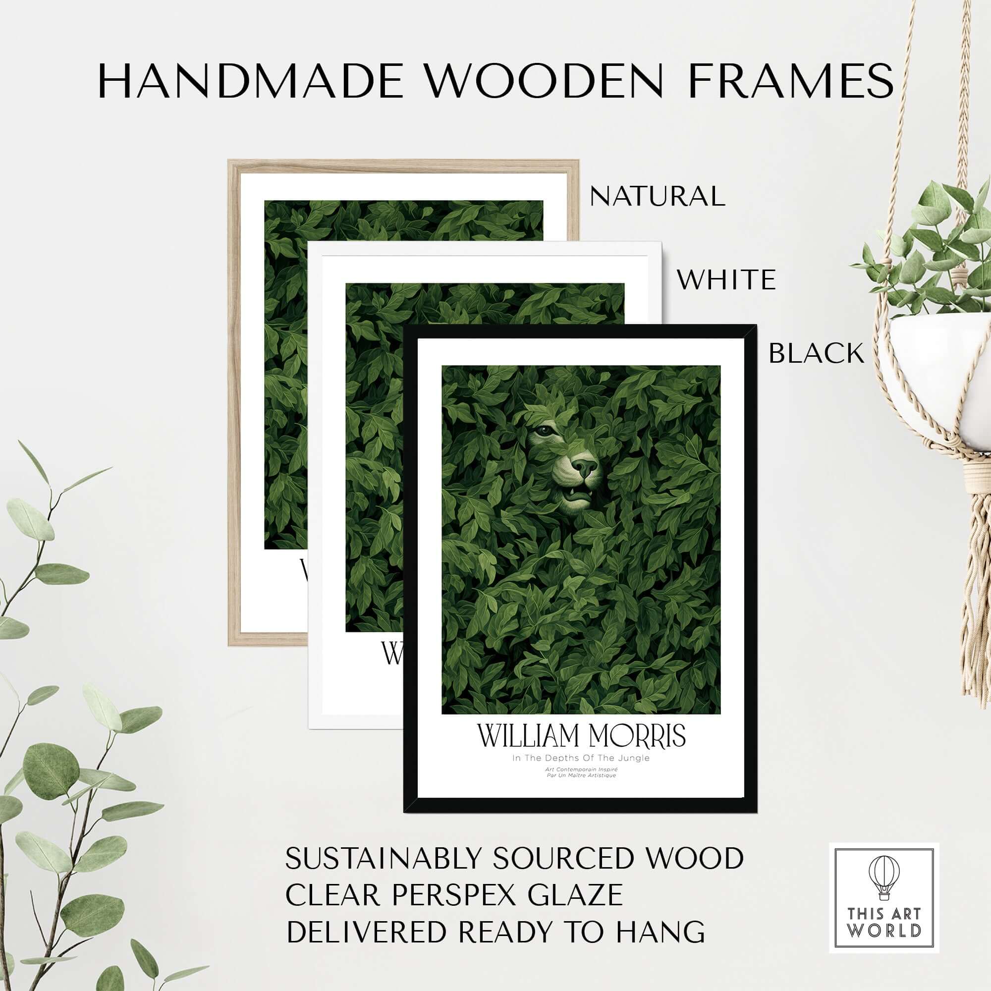 Handmade wooden frames for William Morris Prints - In the Depths of the Jungle Foliage Botanical Art Print.