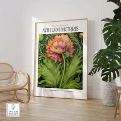 William Morris Prints - Large Floral Bloom Art Print - Botanical Poppy Poster displayed elegantly in a modern interior setting.