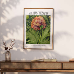 William Morris Prints - Large Floral Bloom Art Print - Botanical Poppy Poster displayed in a stylish home setting.