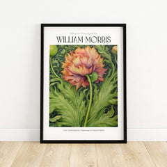 William Morris Prints - Large Floral Bloom Art Print - Botanical Poppy Poster featuring a vibrant flower in a green background.