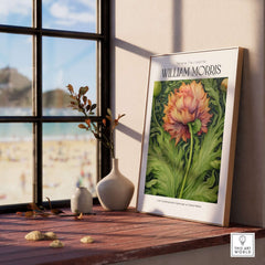 William Morris Prints - Large Floral Bloom Art Print - Botanical Poppy Poster on display by a window.