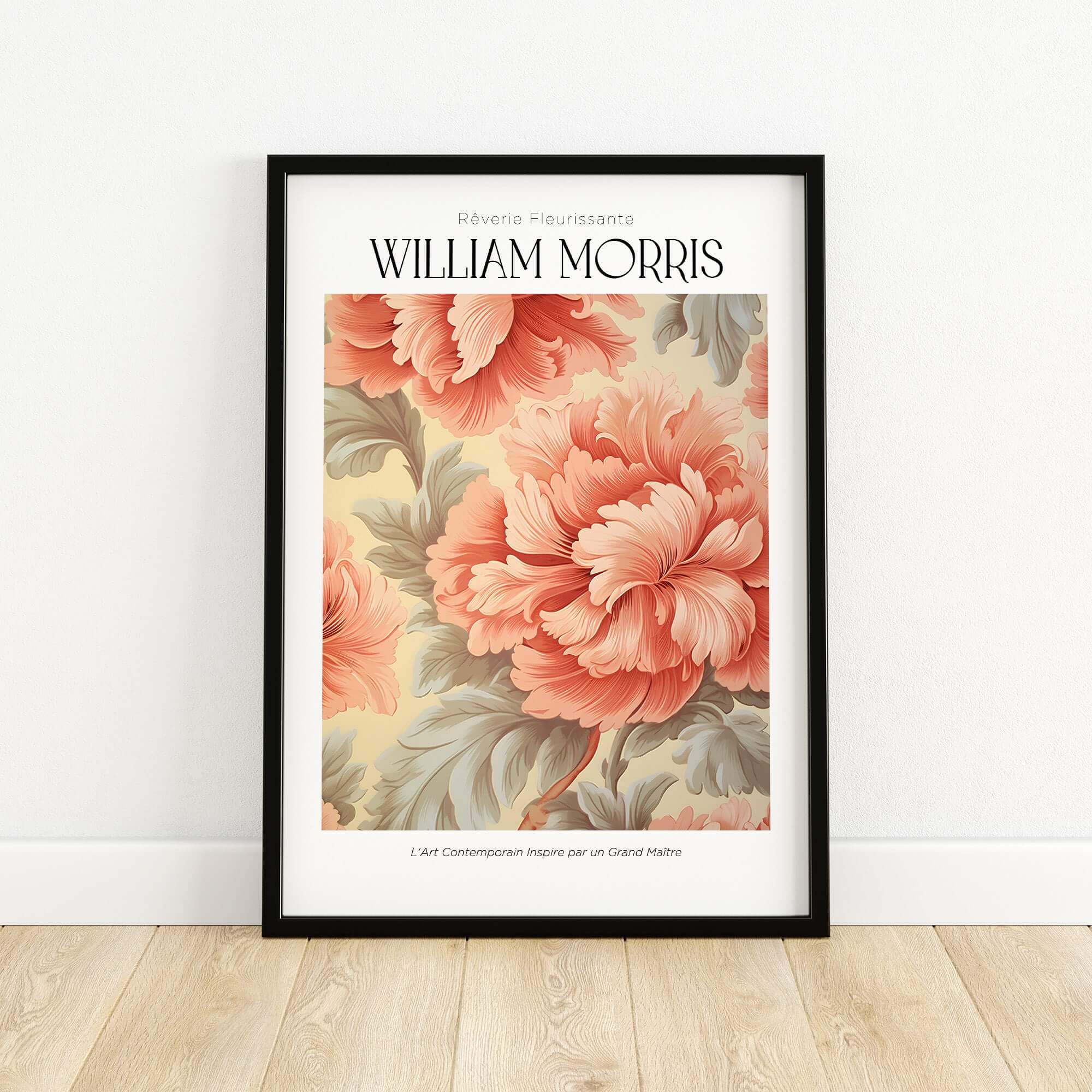 William Morris Prints - Pink Peony Pattern Art Print - Floral Botanical Poster in a stylish frame.