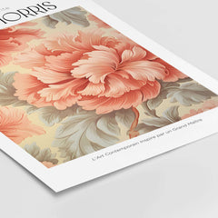 William Morris Prints - Pink Peony Pattern Art Print - Floral Botanical Poster showcasing blooming pink peonies and green leaves.