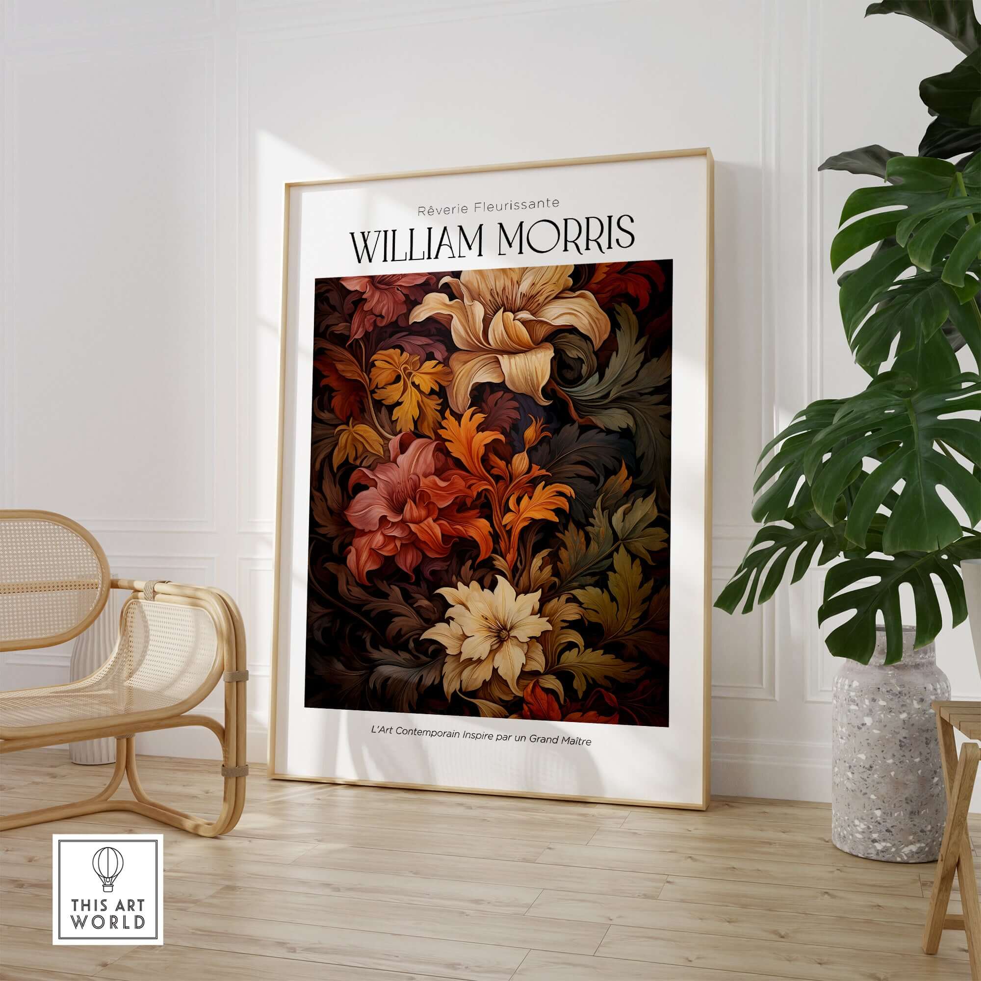 William Morris Prints - Rich Floral Foliage Pattern Art Print - Autumnal Botanical Poster in stylish interior decor.