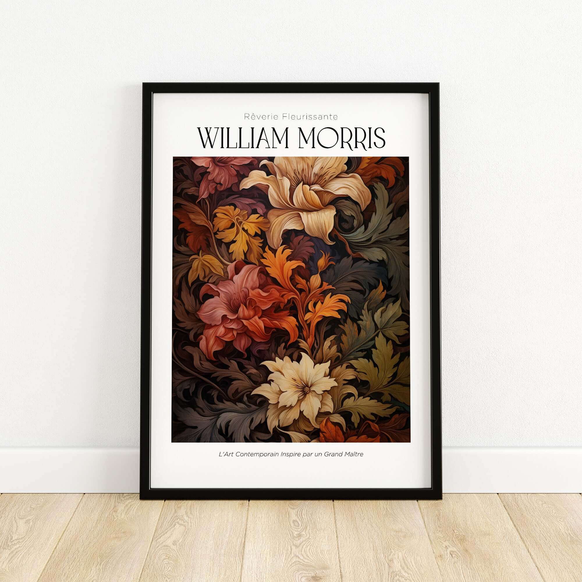 William Morris Prints - Rich Floral Foliage Pattern Art Print - Autumnal Botanical Poster in a decorative frame.