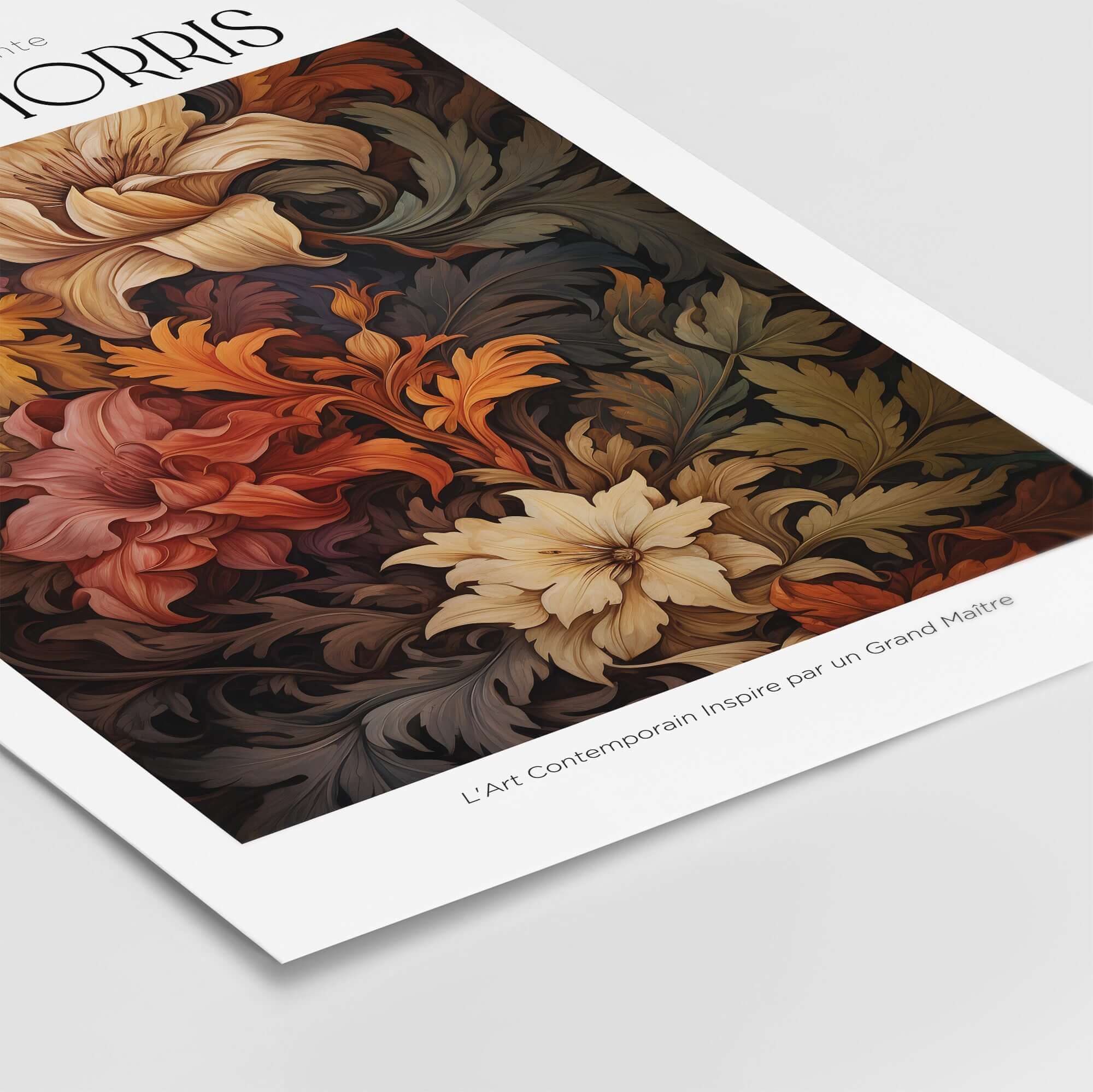 William Morris Prints - Rich Floral Foliage Pattern Art Print - Autumnal Botanical Poster featuring intricate floral design.