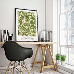 William Morris Prints - White Blossom Branch Art Print - Exhibition Poster displayed in a modern office setting.