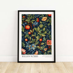 William Morris William Morris Fruit and Floral Vine Art Print - Dark Botanical Poster on a wall.
