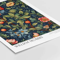 William Morris William Morris Fruit and Floral Vine Art Print - Dark Botanical Poster featuring intricate foliage and flowers.