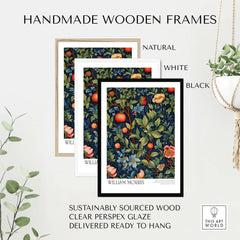 William Morris William Morris Fruit and Floral Vine Art Print - Dark Botanical Poster - Handmade Wooden Frames