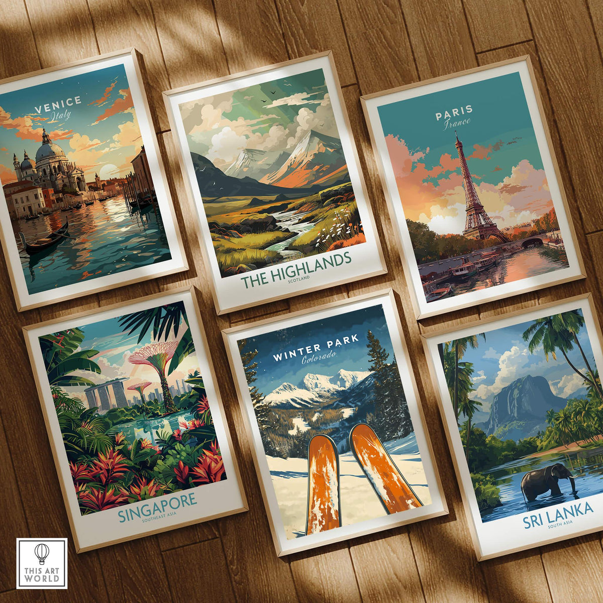 Winter Park Ski Poster - Colorado collage with travel posters featuring skiing and scenic landscapes.