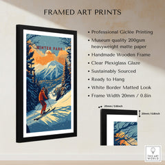 Winter Park Print Colorado framed art print showcasing a skier with mountain backdrop, perfect for outdoor enthusiasts.