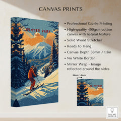 Winter Park Print Colorado ski poster showcasing stunning mountain views and professional Giclée printing.
