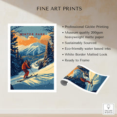 Winter Park Print Colorado showcasing a skier against the mountain backdrop, perfect for outdoor and adventure enthusiasts.