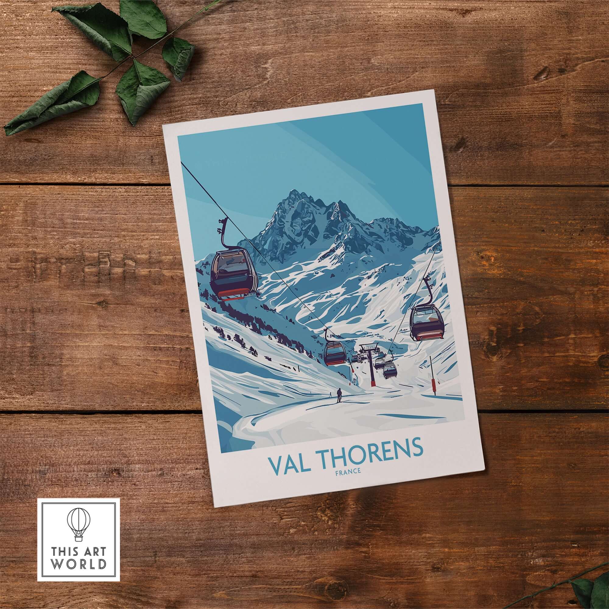 Winter Sports Poster | Val Thorens Ski Resort Wall Art featuring a scenic view of ski lifts in Val Thorens, France.