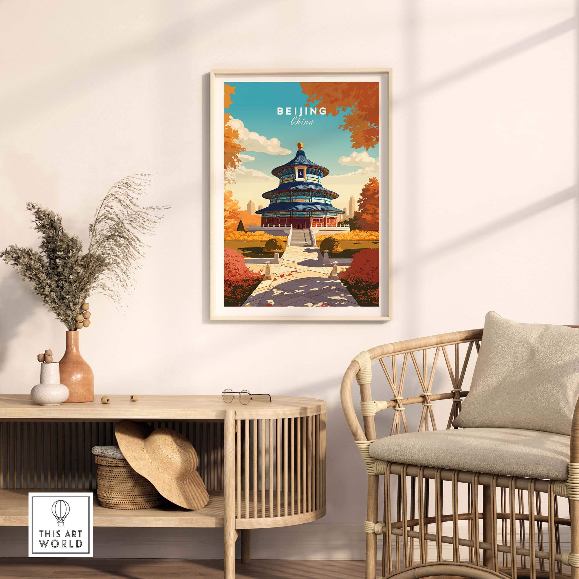 Beijing Print poster featuring the Temple of Heaven, showcasing vibrant colors and elegant architecture for home decor.