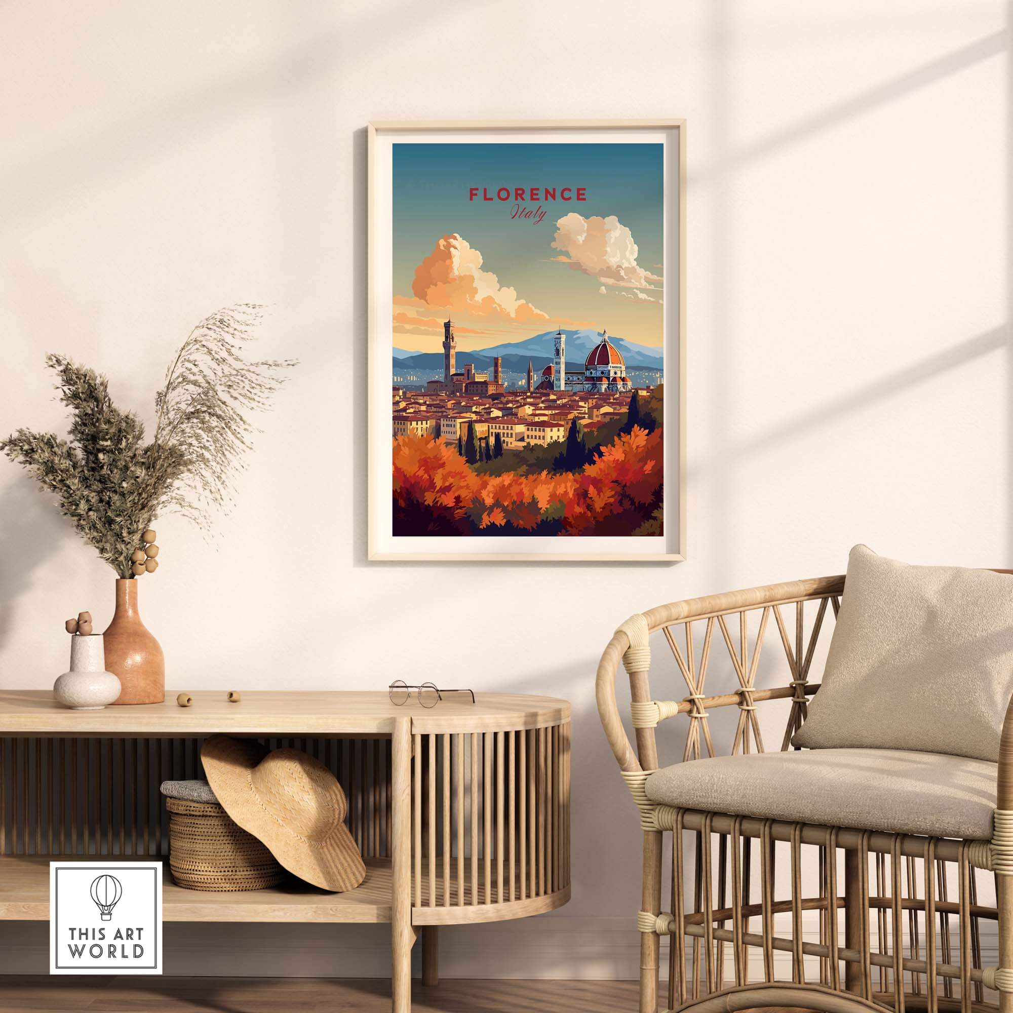 Florence Italy art print featuring the Cathedral of Santa Maria del Fiore, perfect for home decor and gift giving.