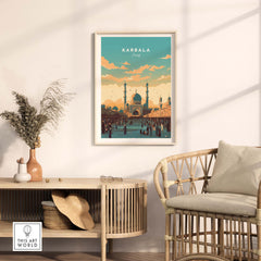 Karbala Iraq travel poster print showcasing vibrant cityscape, ideal for home décor inspiration.