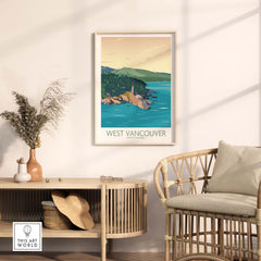 West Vancouver Wall Art Print featuring a lighthouse and lush nature, perfect for home decor.