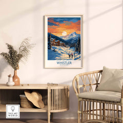 Whistler Print poster featuring a winter landscape with skiers, perfect for home decor or as a gift.