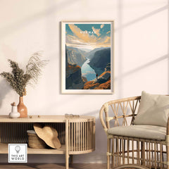 Fjord Wall Art Print of Norway showcasing breathtaking fjord scenery, perfect for home decor inspiration.