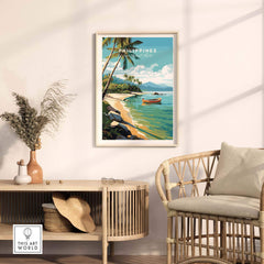 Vibrant Philippines Art Print showcasing a tropical beach scene, perfect for adding travel vibes to any room.