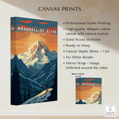 Wrangell-St. Elias National Park canvas print featuring a scenic mountain sunset landscape.