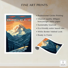 Wrangell-St. Elias National Park print, sunset mountain landscape, fine art poster