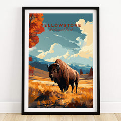 Yellowstone Print | National Park featuring a bison in a vibrant landscape with autumn colors.