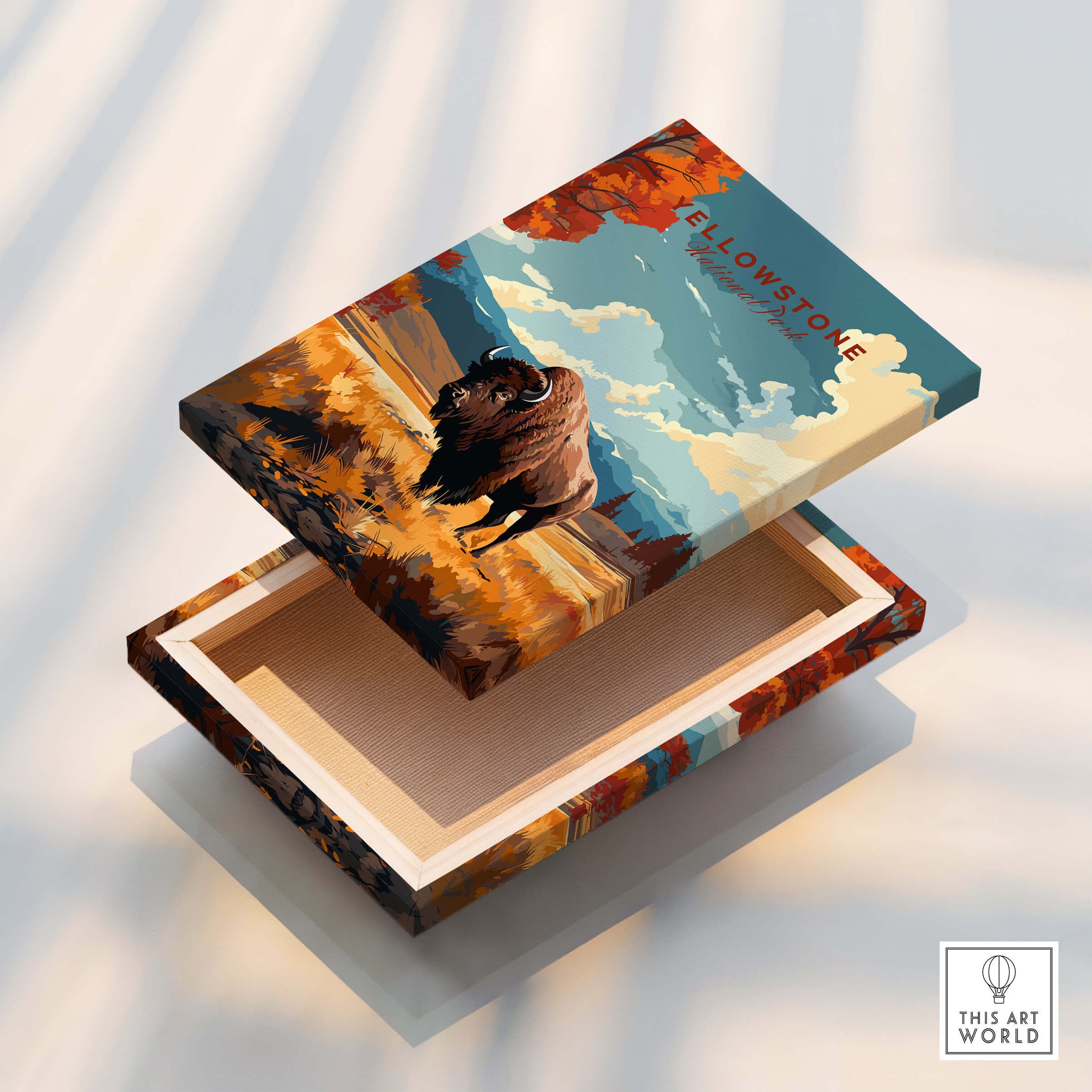 Yellowstone Print | National Park artwork featuring a bison against a vibrant landscape background.