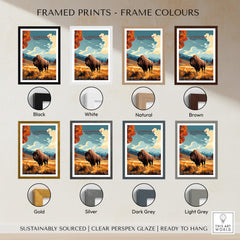 Yellowstone Print | National Park framed prints color options including black, white, natural, brown, gold, silver, dark grey, light grey.