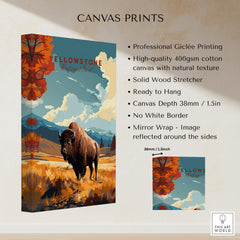 Yellowstone Print | National Park featuring a bison on a canvas print with vibrant scenery and professional Giclée quality.