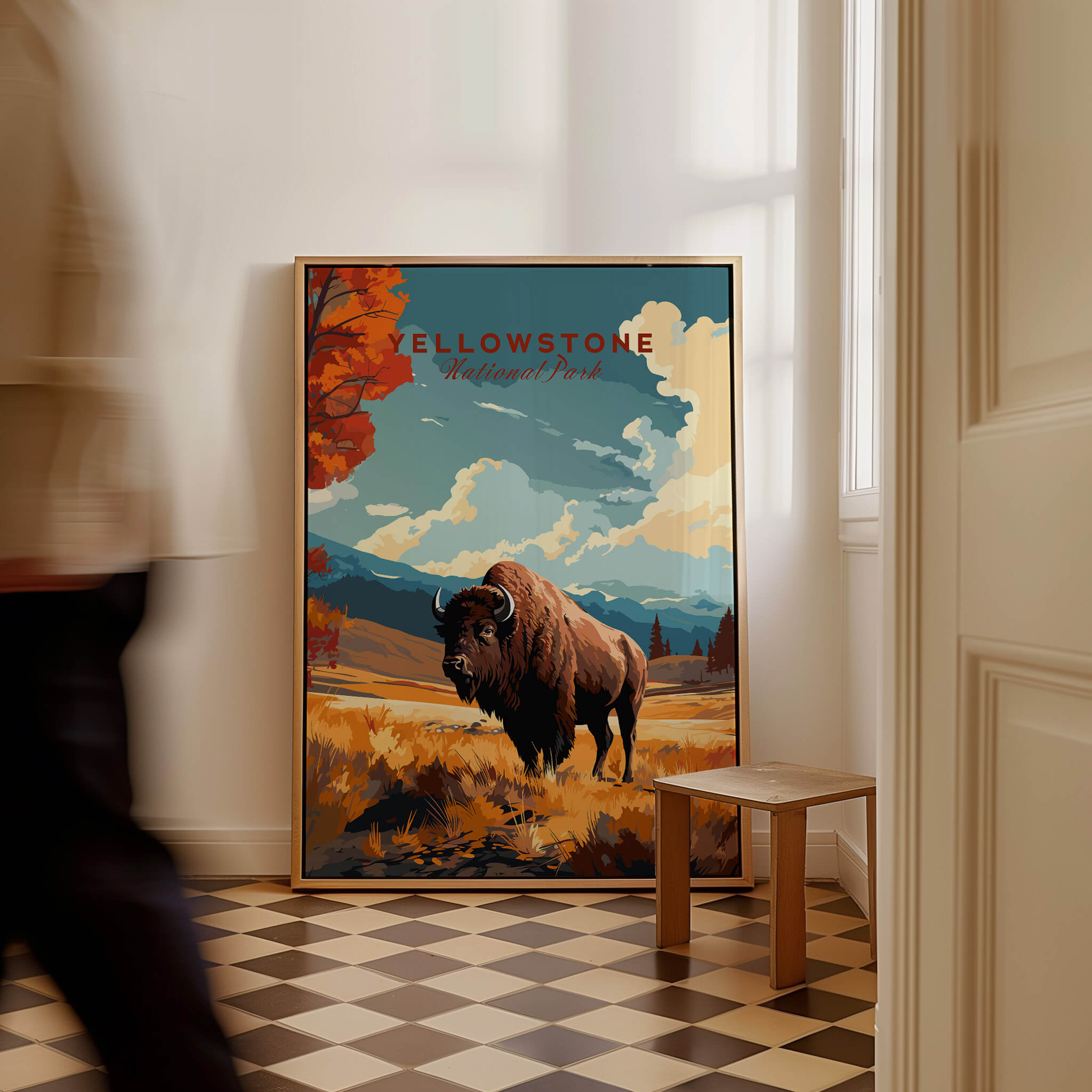 Yellowstone Print | National Park featuring a bison in a colorful landscape, perfect for nature lovers.