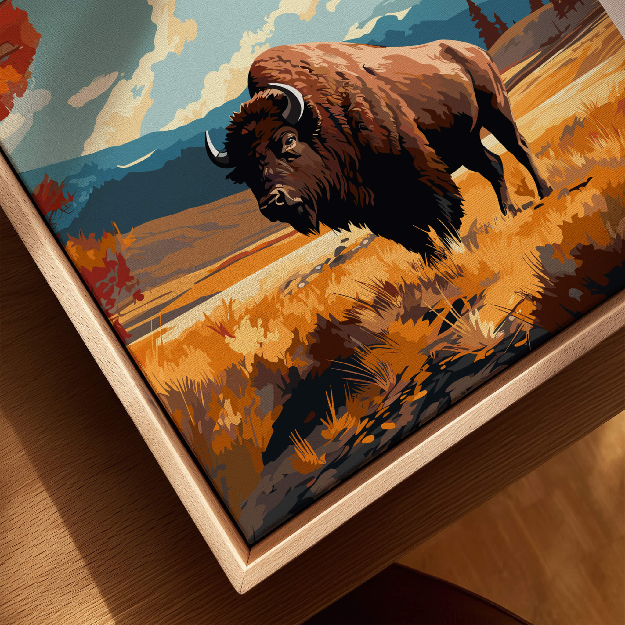 Yellowstone Print | National Park featuring a bison in colorful natural scenery, perfect for wall decor.