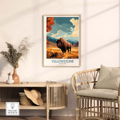 Yellowstone Poster | National Park featuring a bison in a vibrant landscape, perfect for home decor.