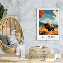 Yellowstone Poster | National Park featuring a bison in a vibrant landscape, ideal for home decor and gallery walls.
